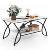 2-Tier Faux Marble Coffee Table with Marble Top and Metal Frame-Black & White