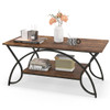 2-Tier Faux Marble Coffee Table with Marble Top and Metal Frame-Rustic Brown