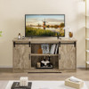 Farmhouse Entertainment Center with Adjustable Shelves and Storage Cabinet-Gray