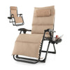 Adjustable Metal Zero Gravity Lounge Chair with Removable Cushion and Cup Holder Tray-Beige