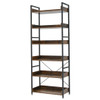 6-Tier Tall Industrial Bookcase with Open Shelves and 4 Hooks-Brown