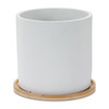 White Stone Planter with Wood Plate (Set of 2) - 86627