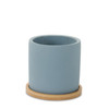 Blue Stone Planter with Wood Plate (Set of 2) - 86628