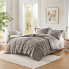Deep Grey Long Faux Fur Reversible Comforter Set