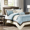 9pc Brown Blue & Ivory Quilted Comforter Set AND Decorative Pillows (Juliana-Blue)