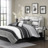 7pc Black Grey & Ivory Striped Comforter Set AND Decorative Pillows (Blaire-Grey)