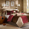 7pc Brown & Deep Red Microsuede Colorblock Comforter Set AND Decorative Pillows (Jackson-Red)