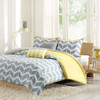 Yellow Grey & White Chevron Duvet Cover Set AND Decorative Pillows (Nadia-Yellow-Duv)