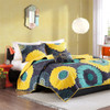 Black & Yellow Flowers Reversible Coverlet Quilt Set AND Decorative Pillow (Alice-Yellow)