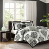 Black & Grey Damask Print Comforter Set AND Decorative Pillows (Senna-Black)