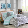 Aqua Blue Grey & White Geometric Chevron Comforter Set AND Decorative Pillows (Adel-Aqua)