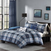 Shades of Blue Grey & White Plaid Comforter Set AND Decorative Pillows (Camilo-Blue)