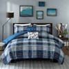 Shades of Blue Grey & White Plaid Comforter Set AND Decorative Pillows (Camilo-Blue)