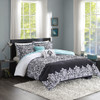 Bold Black White & Teal Damask Comforter Set AND Decorative Pillows (Leona-Black)