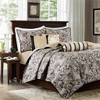 6pc Black & Gold Jacquard Weave Coverlet Quilt Set AND Decorative Pillows (Aubrey-Black-cov)