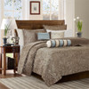 6pc Brown & Blue Jacquard Weave Coverlet Quilt Set AND Decorative Pillows (Aubrey-Blue-cov)