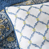 6pc Blue & Yellow Reversible Medallion Coverlet Quilt Set AND Decorative Pillows (Tangiers-Blue-cov)
