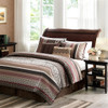 5pc Brown & Red Geometric Stripes Coverlet Quilt Set AND Decorative Pillows (Princeton-Red-cov)