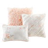 Soft Coral & Grey Floral Ruffled Comforter AND Decorative Pillows