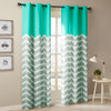 Aqua Grey & White Chevron Print Curtains Pair - Foam Back Lining & Grommet Top (Alex-Aqua-window)