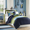 Blue & Green Colorblock Comforter Set AND Decorative Pillow (Pipeline-Navy)