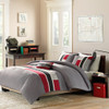 Grey & Red Colorblock Comforter Set AND Decorative Pillow (Pipeline-Red)