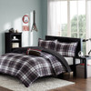 Black White & Red Plaid Reversible Comforter Set AND Decorative Pillow (Harley-Black-comf)