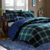 Blue Green & White Plaid Reversible Comforter Set AND Decorative Pillow (Brody-Blue-comf)