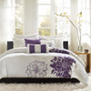 6pc Purple Grey Reversible Cotton Duvet Cover Bedding Set AND Decorative Pillows (Lola-Purple-duv)