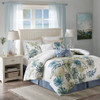 6pc Blue Green & White Coastal Print Cotton Comforter AND Decorative Pillows (Lorelai-Multi)