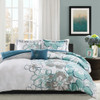 Blue & Seafoam Green Floral Duvet Cover Bedding Set AND Decorative Pillow (Allison-Blue/Grey-duv)