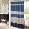 Shades of Blue & Taupe Floral Embroidered Fabric Shower Curtain - 72" x 72" (Serene-Navy-Shower)