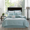 8pc Blue & White Microfiber Embroidered Comforter Set AND Decorative Pillows (Stratford-Aqua)