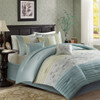 7pc Aqua & Green Embroidered Floral Comforter Set AND Decorative Pillows (Serene-Aqua)