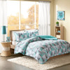 Aqua Grey & White Reversible Geometric Comforter AND Decorative Sham (Ellie-Aqua)