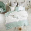 7pc Ivory Grey & Aqua Tufted Dots Comforter AND Decorative Pillows (Myla-Aqua)