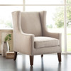 Tan Linen Barton Nailhead Trim Wing Back Chair w/Wood Legs (Barton-Linen-Chair)