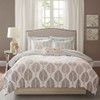 Coral Green & Grey Reversible Comforter Set AND Matching Sheet Set (Central Park-Coral/Green)