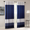 Navy Blue Grey & Ivory Pintucked Faux Silk Curtain Panel w/Back Tabs - 50x84" (Amherst-Navy-Panel)