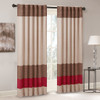 Brown Tan & Red Pintucked Faux Silk Curtain Panel w/Back Tabs - 50x84" (Amherst-Red-Panel)