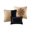 Gold & Blue Damask Jacquard Woven Comforter Set AND Decorative Pillows (Wellington-Blue)