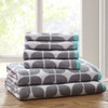 Grey White & Aqua Geometric Cotton Jacquard Bath Towel Set (Lita-Grey-Towels)