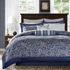 12pc Navy Blue Paisley Jacquard Weave Comforter Set AND Sheet Set (Aubrey-Navy)