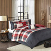 7pc Rustic Red & Ivory Buffalo Plaid Comforter Set AND Decorative Pillows (Ridge-Red)