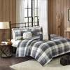 6pc Grey & Ivory Buffalo Plaid Coverlet Quilt Set AND Decorative Pillows (Ridge-Grey-cov)