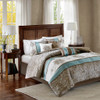 7pc Blue Brown & Ivory Jacquard Paisley Comforter Set AND Decorative Pillows (Caroline-Blue)