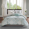 9pc Aqua & White Geometric Cotton Comforter Set AND Decorative Pillows (Cadence-Aqua)