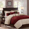 7pc Deep Red & Taupe Microsuede Comforter Set AND Decorative Pillows (Palmer-Red)