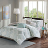 8pc Aqua & Grey Geometric Cotton Duvet Cover Set AND Decorative Pillows (Cadence-aqua-duv)