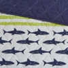 Blue & Green Sharks & Stripes Coverlet Set AND Decorative Pillows (Finn-Green/Navy-cov)
